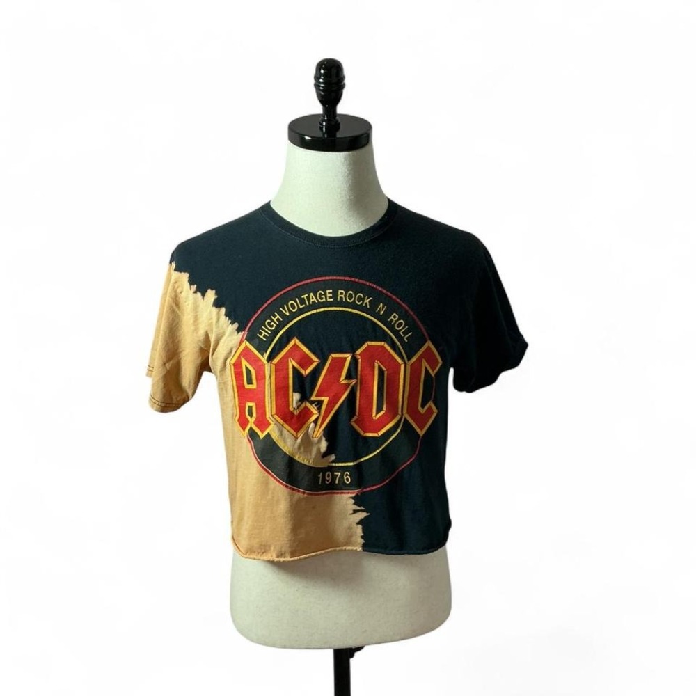 ACDC High Voltage Rock N Roll 1976 Crop Top‎ Bleach Tie Dye Medium M